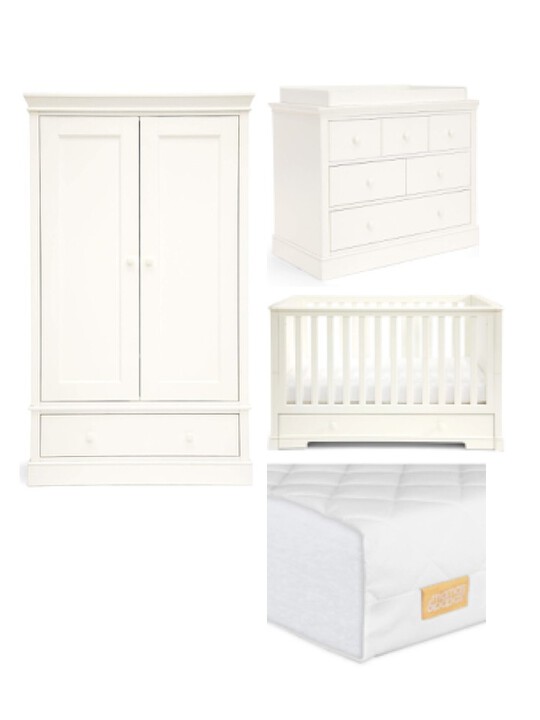 Oxford 4 Piece Cotbed set with Dresser Changer, Wardrobe and Essential Fibre Mattress image number 1